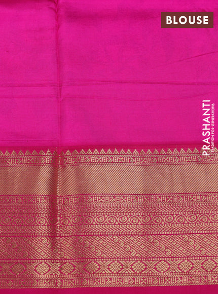 Pure kanchipuram silk saree mustar d shade and pink with allover floral digital prints and rich zari woven border