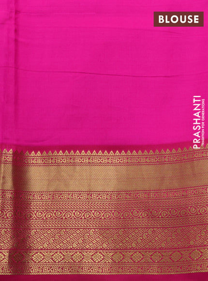 Pure kanchipuram silk saree pastel pink and pink with allover floral digital prints and rich zari woven border