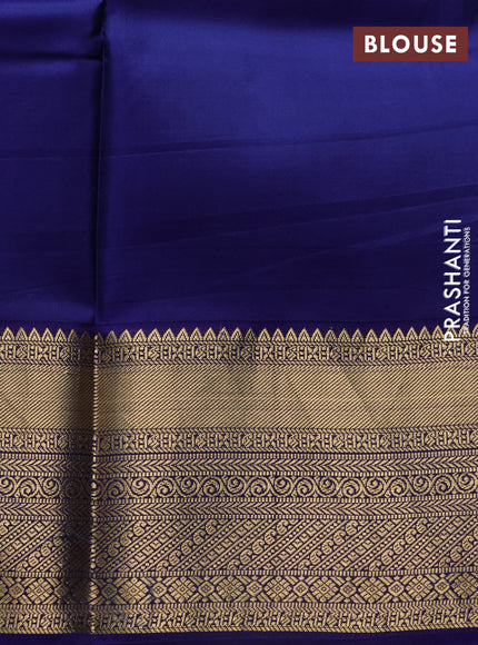 Pure kanchipuram silk saree elaichi green and dark blue with allover floral digital prints and rich zari woven border