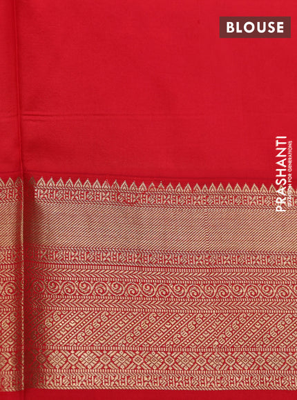 Pure kanchipuram silk saree grey and red with allover floral digital prints and rich zari woven border
