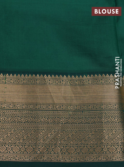 Pure kanchipuram silk saree blue and bottle green with allover kalmkari digital prints and rich zari woven border