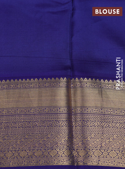 Pure kanchipuram silk saree pastel green and dark blue with allover floral digital prints and rich zari woven border