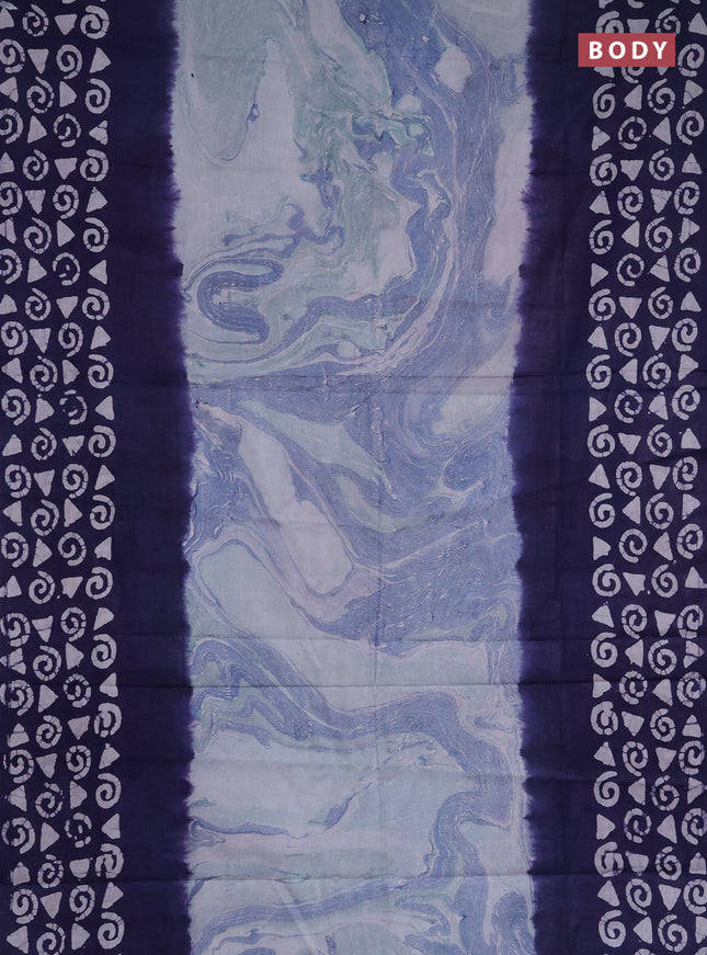 Batik cotton saree multi colour and navy blue with allover prints and batik printed border