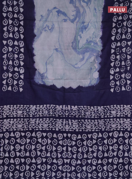 Batik cotton saree multi colour and navy blue with allover prints and batik printed border