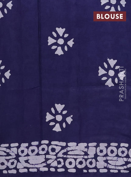 Batik cotton saree multi colour and navy blue with allover prints and batik printed border