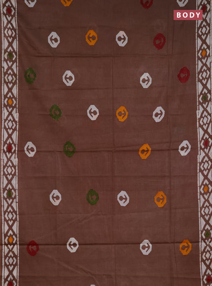 Batik cotton saree brown with butta prints and batik printed border