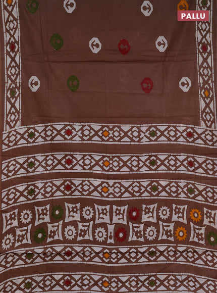Batik cotton saree brown with butta prints and batik printed border