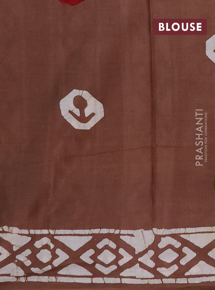Batik cotton saree brown with butta prints and batik printed border