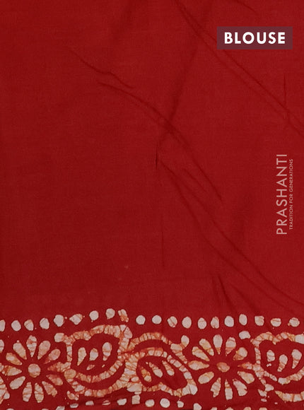 Batik cotton saree mustard yellow and maroon with allover prints and batik printed border