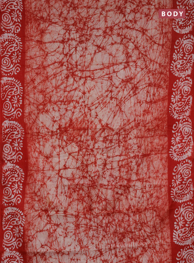Batik cotton saree red with allover prints and batik printed border