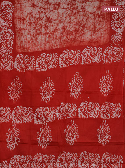 Batik cotton saree red with allover prints and batik printed border