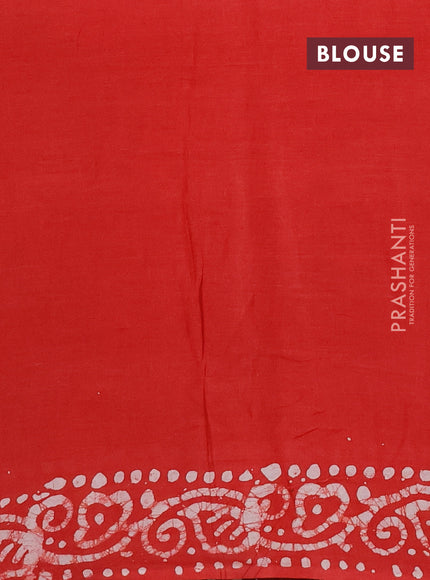 Batik cotton saree red with allover prints and batik printed border