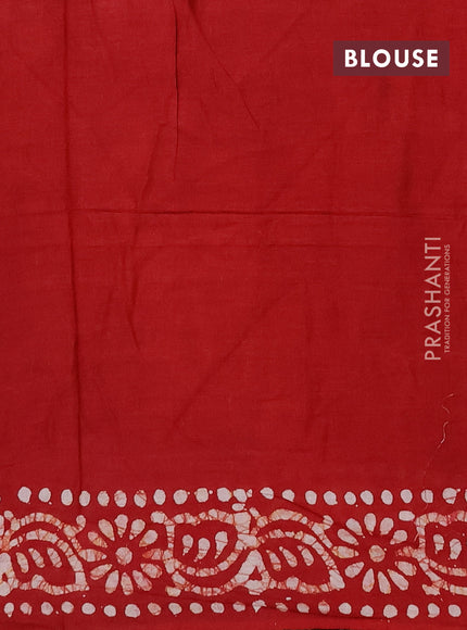 Batik cotton saree mustard yellow and maroon with allover prints and batik printed border