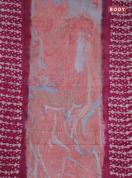 Batik cotton saree multi colour and magenta pink with allover prints and batik printed border