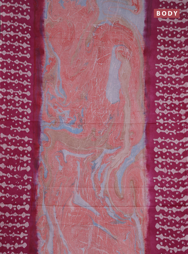 Batik cotton saree multi colour and magenta pink with allover prints and batik printed border