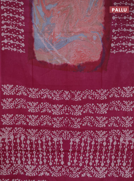 Batik cotton saree multi colour and magenta pink with allover prints and batik printed border