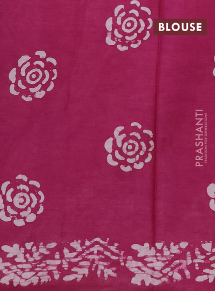 Batik cotton saree multi colour and magenta pink with allover prints and batik printed border