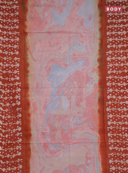 Batik cotton saree multi colour and rust shade with allover prints and batik printed border