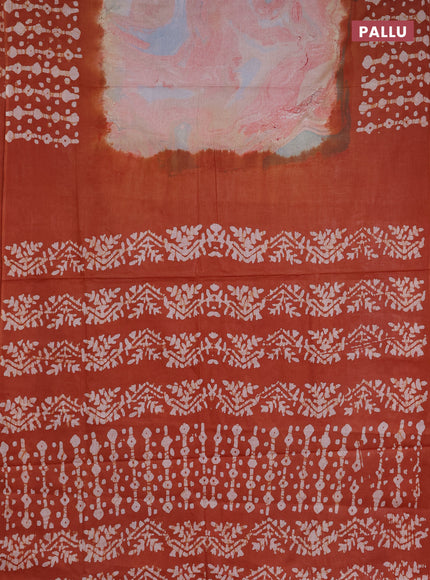Batik cotton saree multi colour and rust shade with allover prints and batik printed border