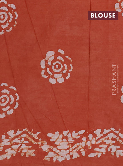 Batik cotton saree multi colour and rust shade with allover prints and batik printed border
