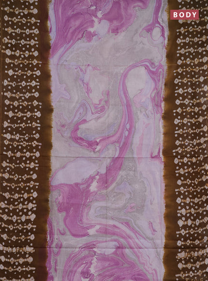 Batik cotton saree purple and mustard green with allover prints and batik printed border