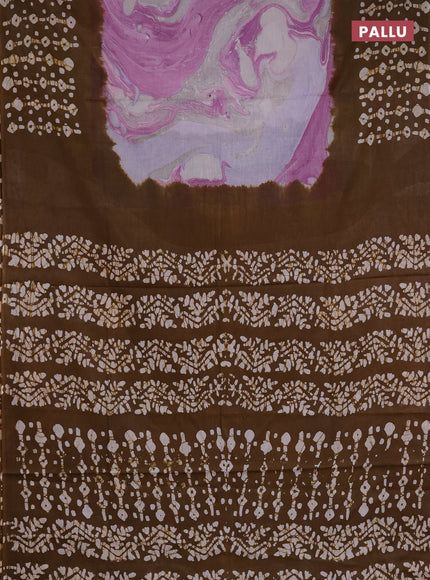 Batik cotton saree purple and mustard green with allover prints and batik printed border