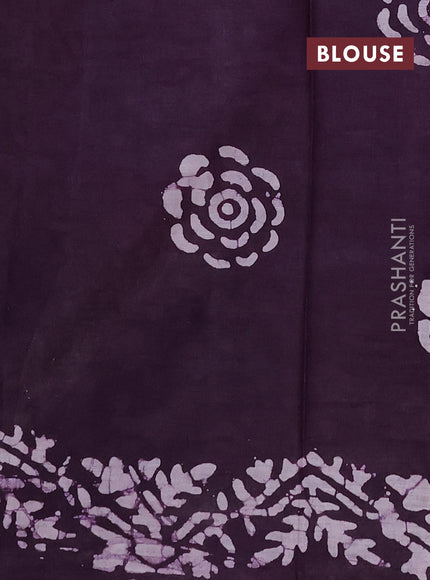 Batik cotton saree peach pink and deep purple with allover prints and batik printed border