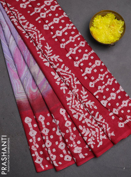 Batik cotton saree lavender and maroon with allover prints and batik printed border