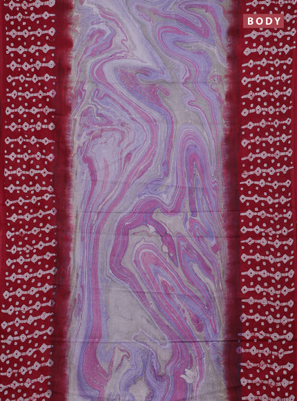 Batik cotton saree lavender and maroon with allover prints and batik printed border