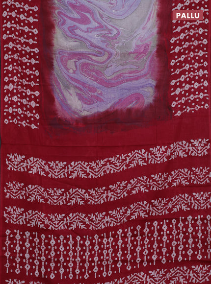 Batik cotton saree lavender and maroon with allover prints and batik printed border