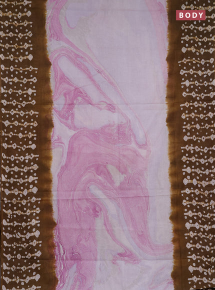 Batik cotton saree pink and mustard green with allover prints and batik printed border