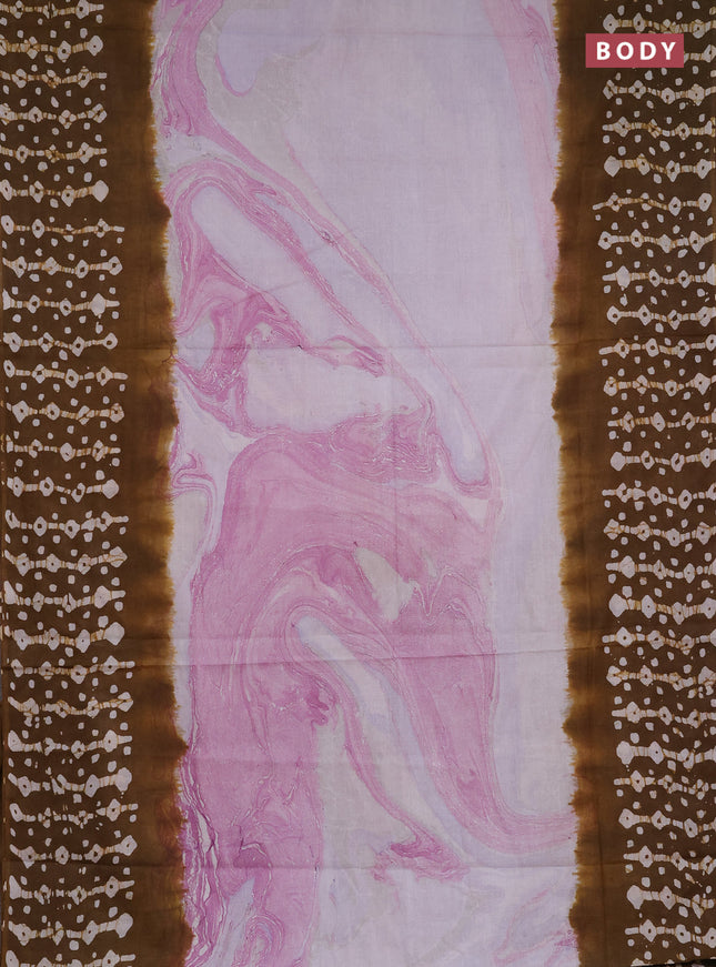 Batik cotton saree pink and mustard green with allover prints and batik printed border