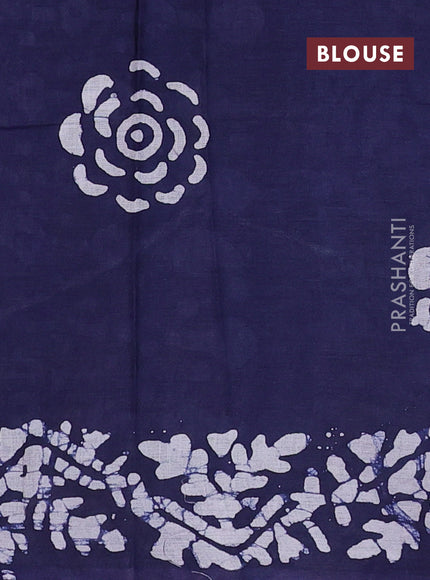 Batik cotton saree lavender and navy blue with allover prints and batik printed border