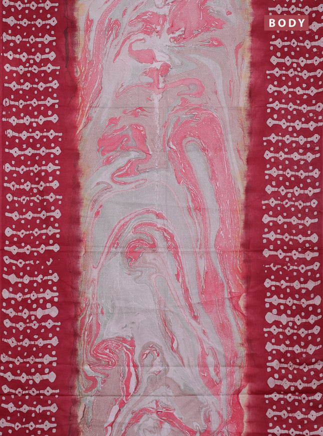 Batik cotton saree multi colour and maroon with allover prints and batik printed border