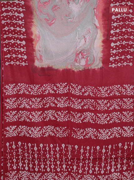 Batik cotton saree multi colour and maroon with allover prints and batik printed border