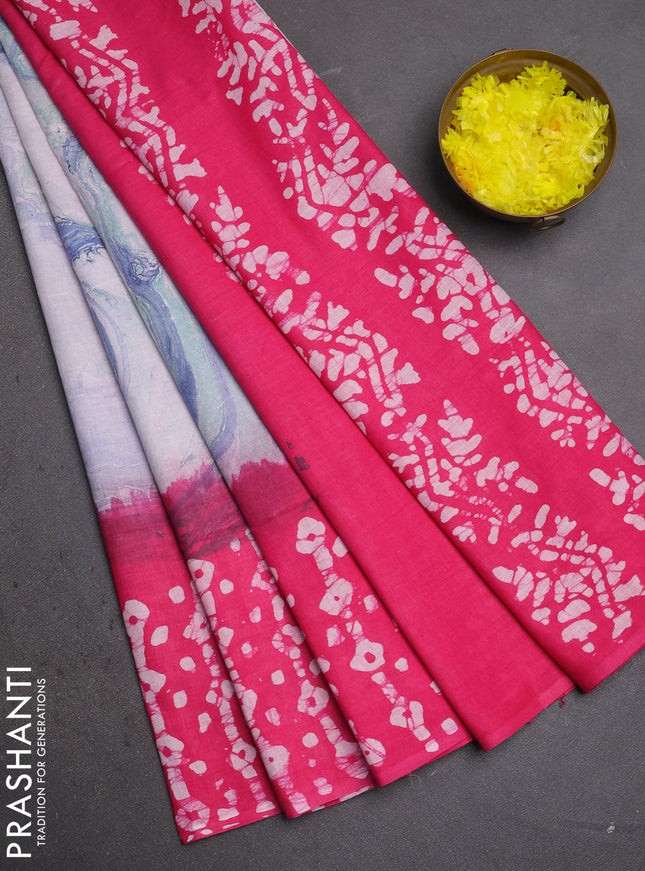 Batik cotton saree multi colour and pink with allover prints and batik printed border