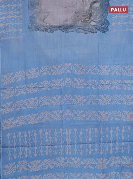 Batik cotton saree multi colour and light blue with allover prints and batik printed border