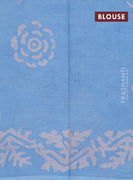 Batik cotton saree multi colour and light blue with allover prints and batik printed border