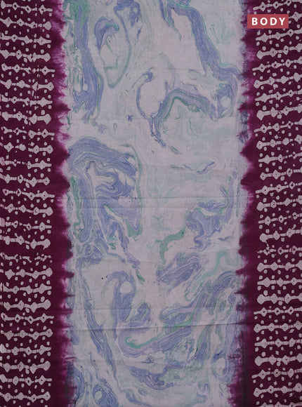 Batik cotton saree multi colour and purple with allover prints and batik printed border