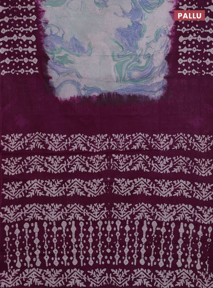 Batik cotton saree multi colour and purple with allover prints and batik printed border
