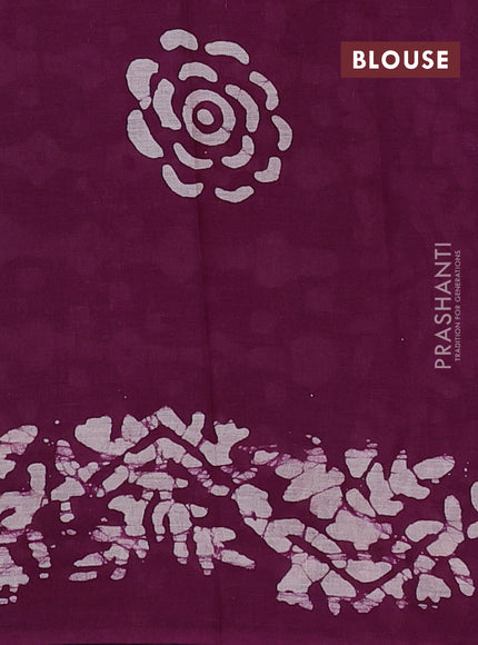 Batik cotton saree multi colour and purple with allover prints and batik printed border