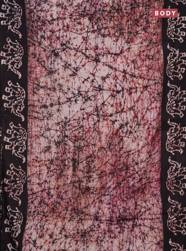 Batik cotton saree deep maroon with allover prints and batik printed border