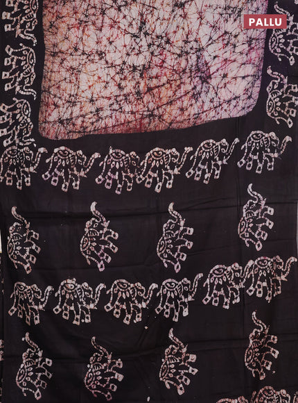 Batik cotton saree deep maroon with allover prints and batik printed border