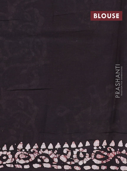 Batik cotton saree deep maroon with allover prints and batik printed border