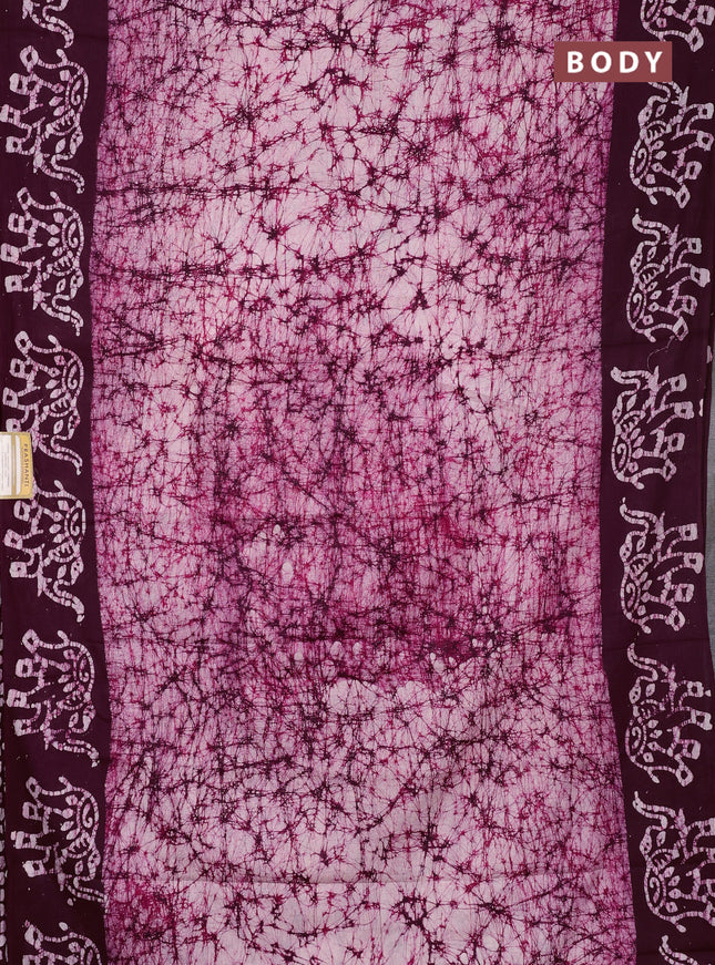 Batik cotton saree deep wine with allover prints and batik printed border