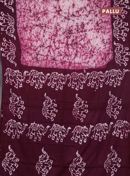 Batik cotton saree deep wine with allover prints and batik printed border
