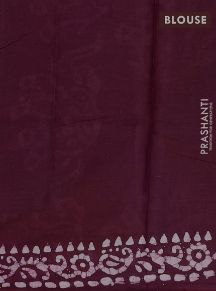 Batik cotton saree deep wine with allover prints and batik printed border