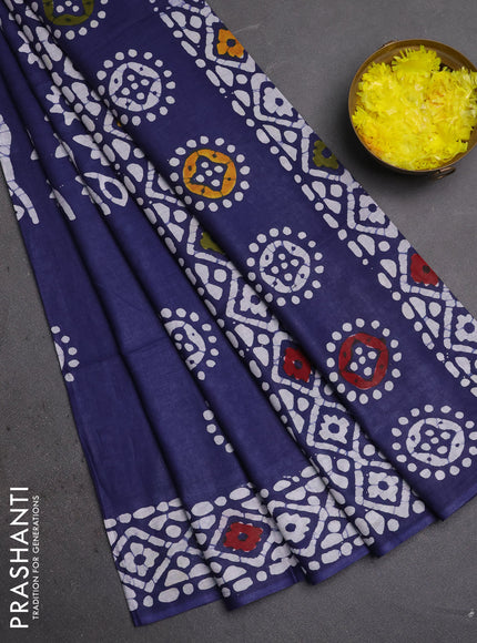 Batik cotton saree greyish blue with batik butta prints and batik printed border