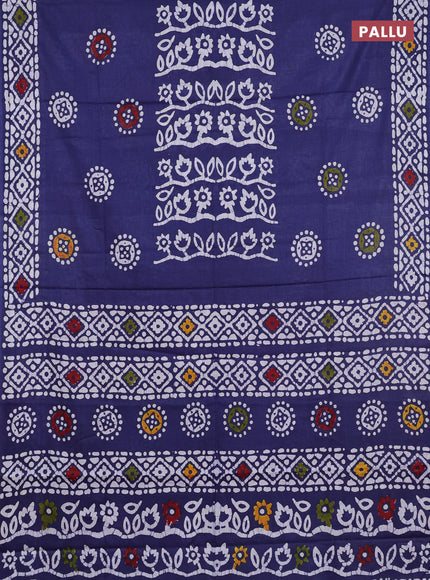 Batik cotton saree greyish blue with batik butta prints and batik printed border