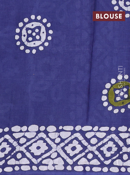 Batik cotton saree greyish blue with batik butta prints and batik printed border